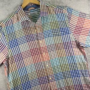 Tommy Bahama Men's‎ Plaid Shirt Short Sleeve Button Up Large Cotton Tencel